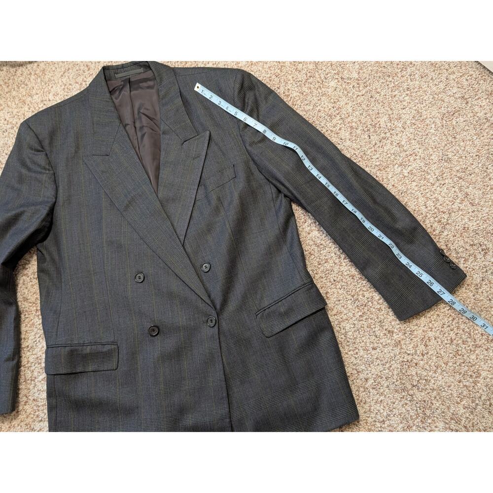 BOSS Hugo Boss Men 44R Gray Plaid Double Breasted Cashmere Wool Custom Suit 90s - Picture 8 of 16